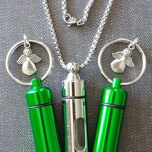 Mini Cremation Urn Pendant Stainless Steel Pendant Necklace Small Green